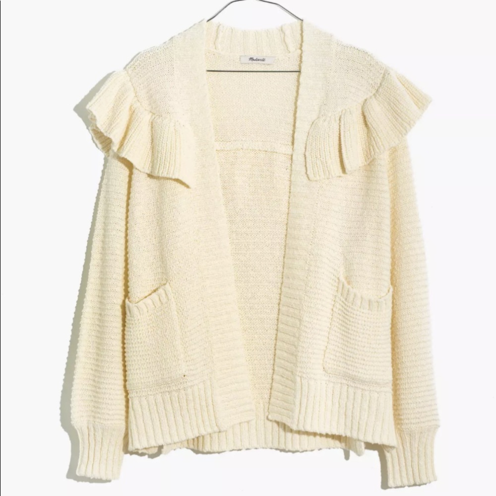 NWT Cotton Ruffle Shoulder Cardigan | Madewell